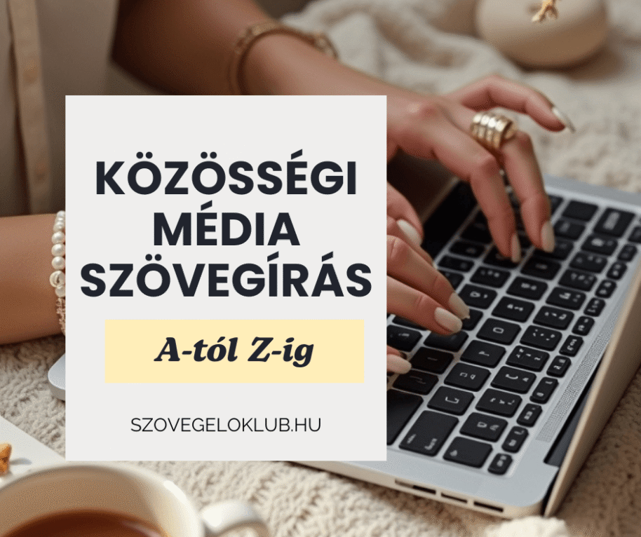Egy női kéz gépel egy laptopon egy közösségi média poszt szöveget.